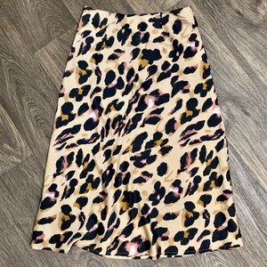 Satin Leopard Midi Skirt